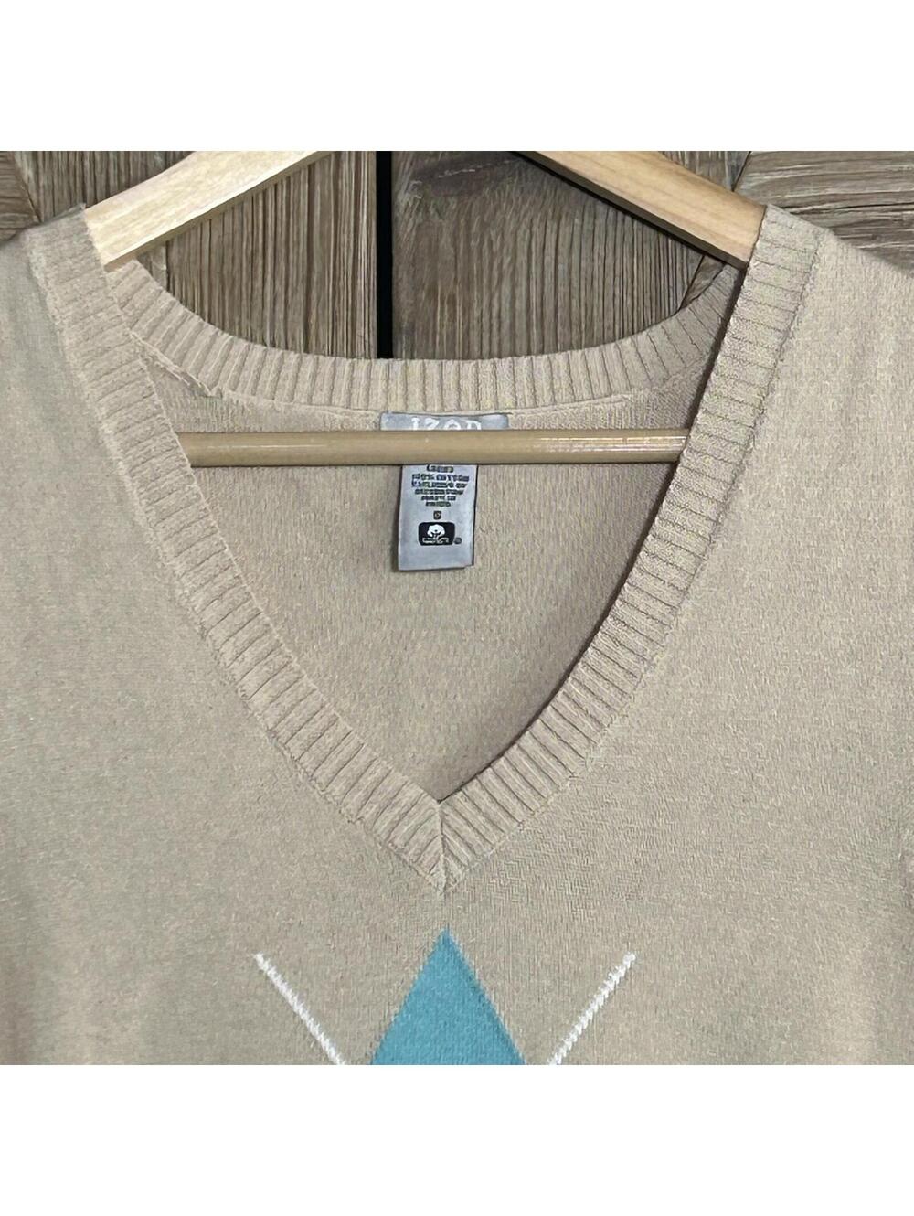 Izod Golf Womens Argyle Tan V-Neck Sweater Vest Size Small Preppy Light Academia - Picture 3 of 5